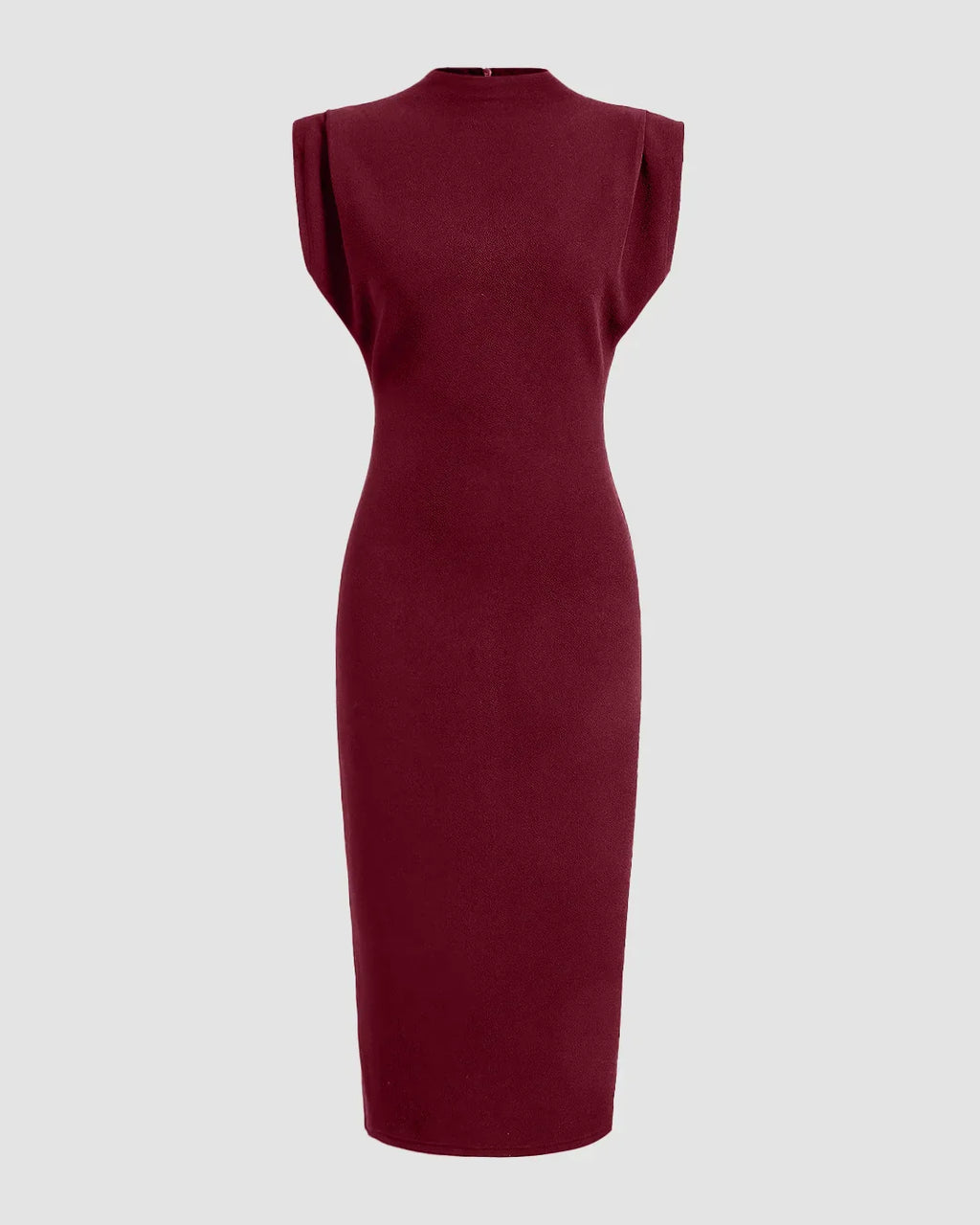Burgundy Structured Shoulder Bodycon Midi Dress