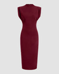 Burgundy Structured Shoulder Bodycon Midi Dress