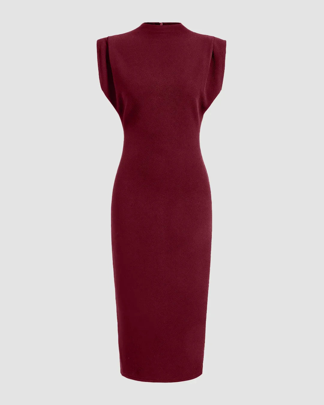 Burgundy Structured Shoulder Bodycon Midi Dress