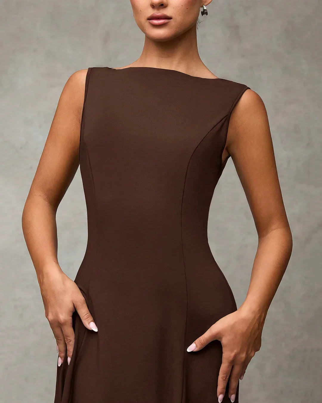 Sleeveless Fit and Flare Midi Dress in Rust