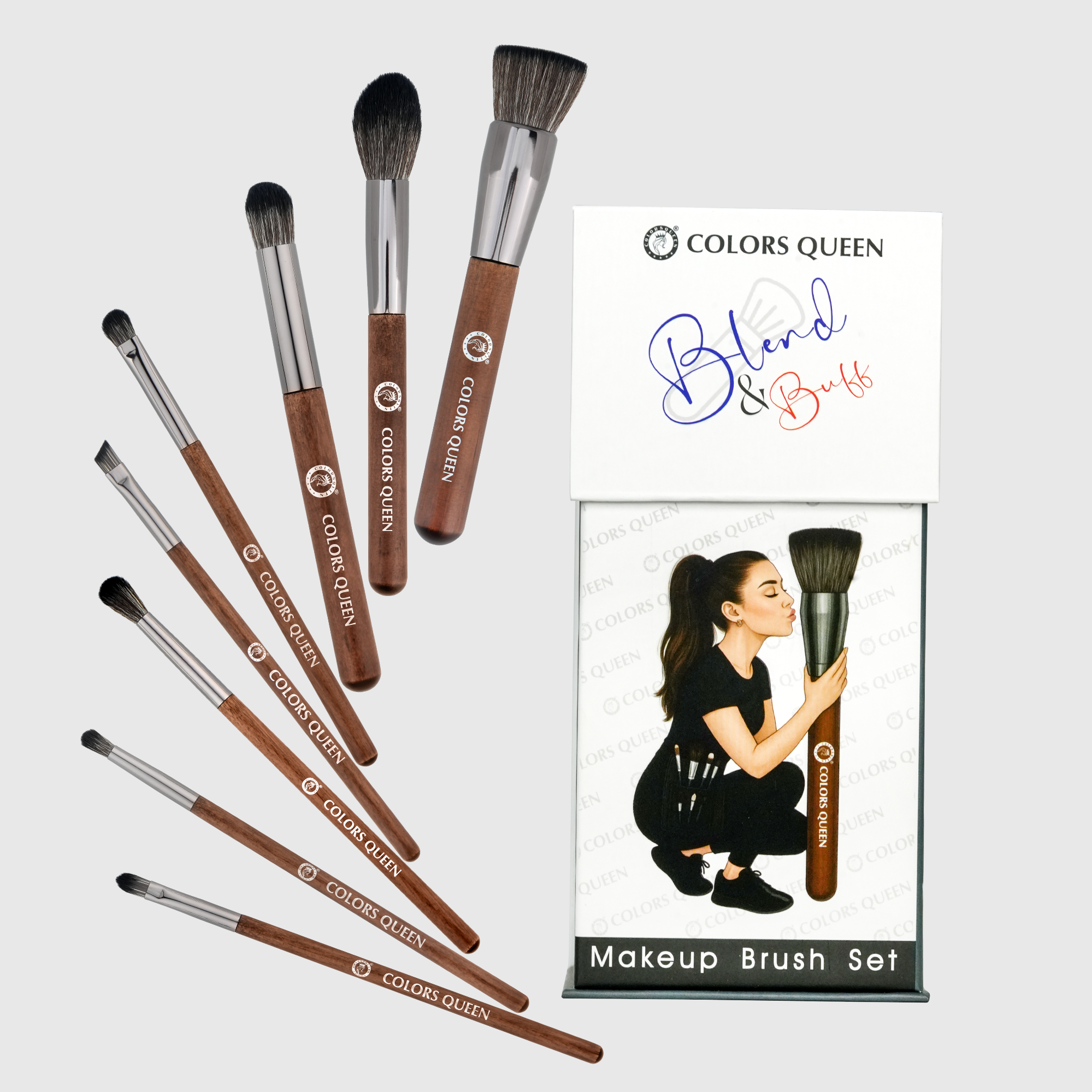 Blend & Buff Makeup Brush Set of 8 with Holder