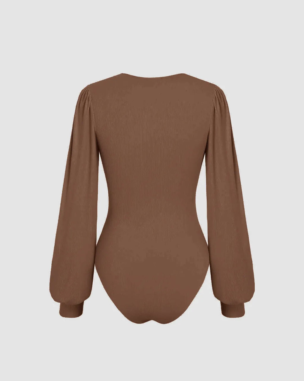 Plunging Neck Lantern Sleeve Brown Bodysuit