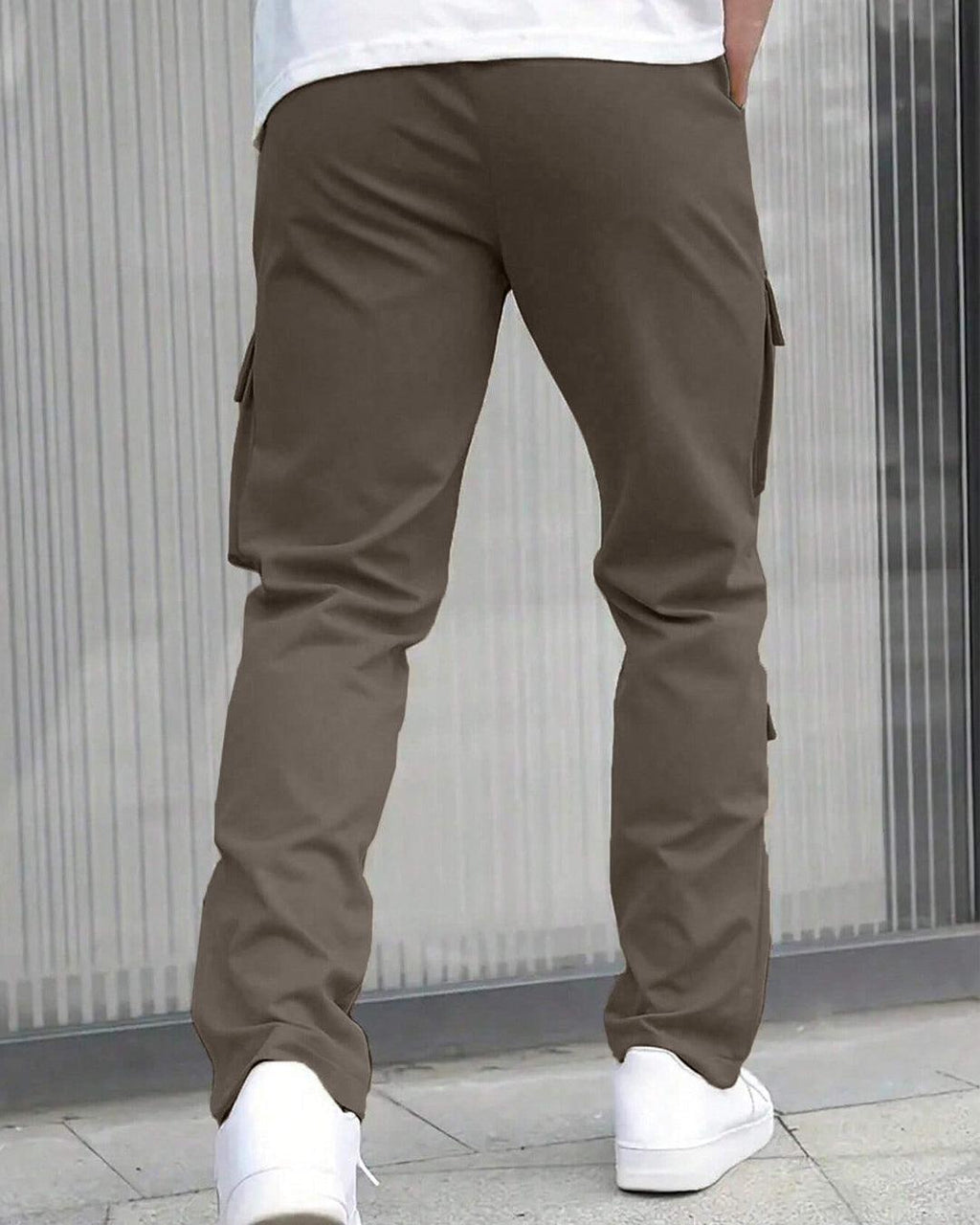 Men Solid Color Front Tie Pocket Simple Casual Straight Leg Cargo Pants