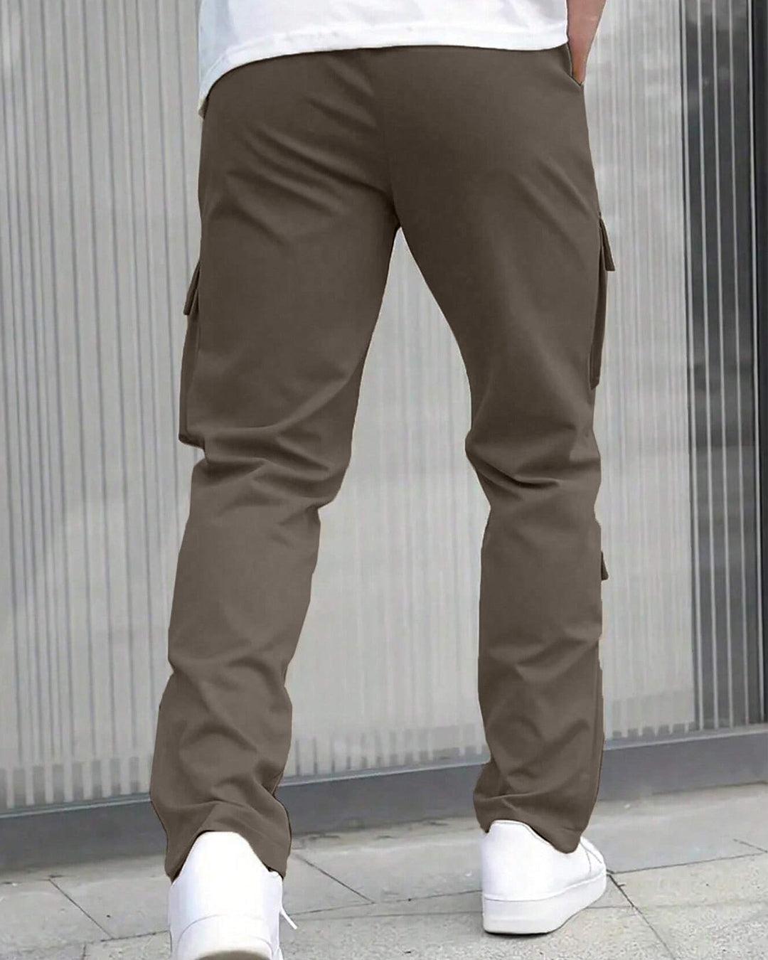 Men Solid Color Front Tie Pocket Simple Casual Straight Leg Cargo Pants