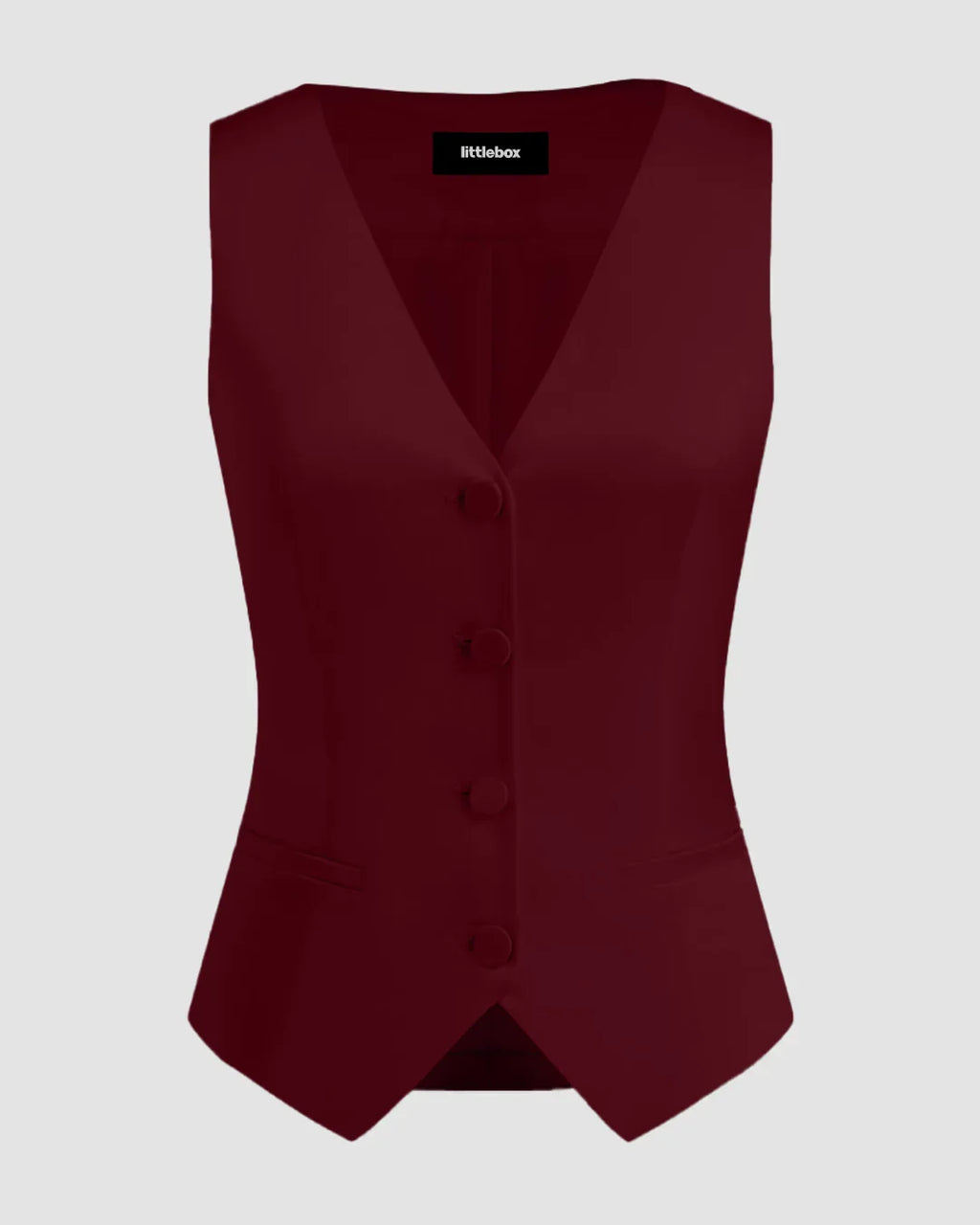 Satin V-neck Solid Button Vest in Red