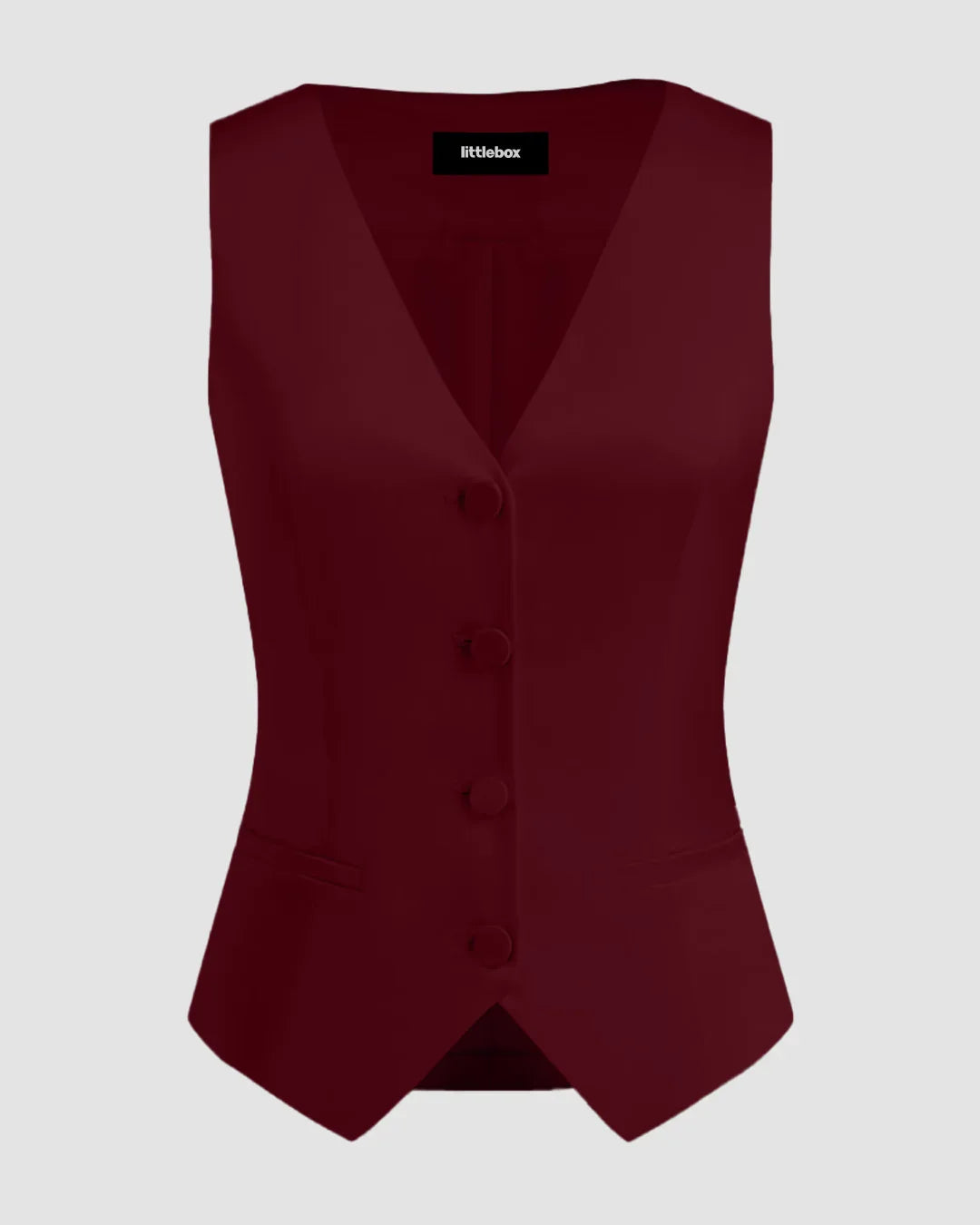 Satin V-neck Solid Button Vest in Red