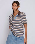 Striped Polo Collar T-Shirt with Contrast Detailing