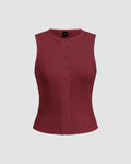Maroon Ribbed Button-Down Sleeveless Top