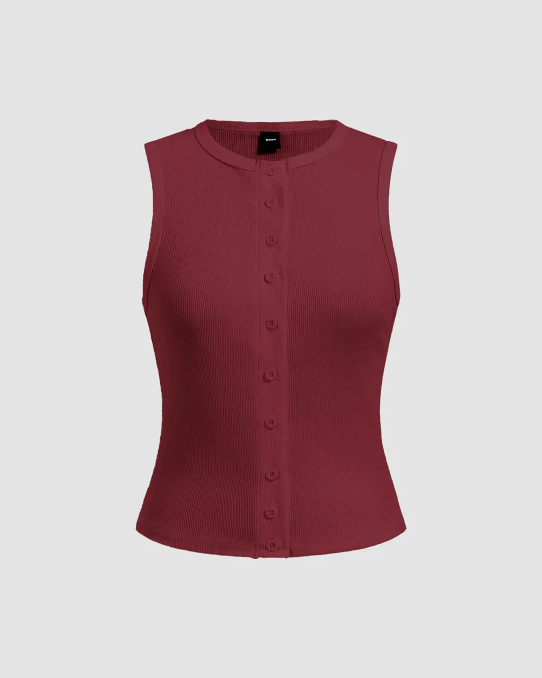 Maroon Ribbed Button-Down Sleeveless Top