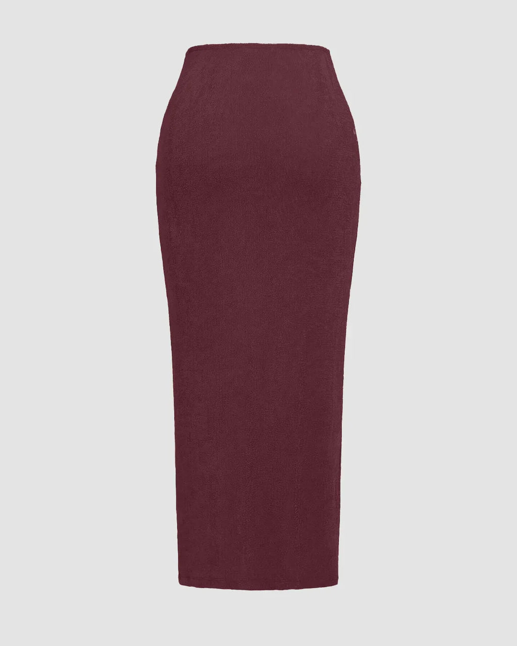 High-Waist Draped Side-Slit Midi Skirt in Maroon