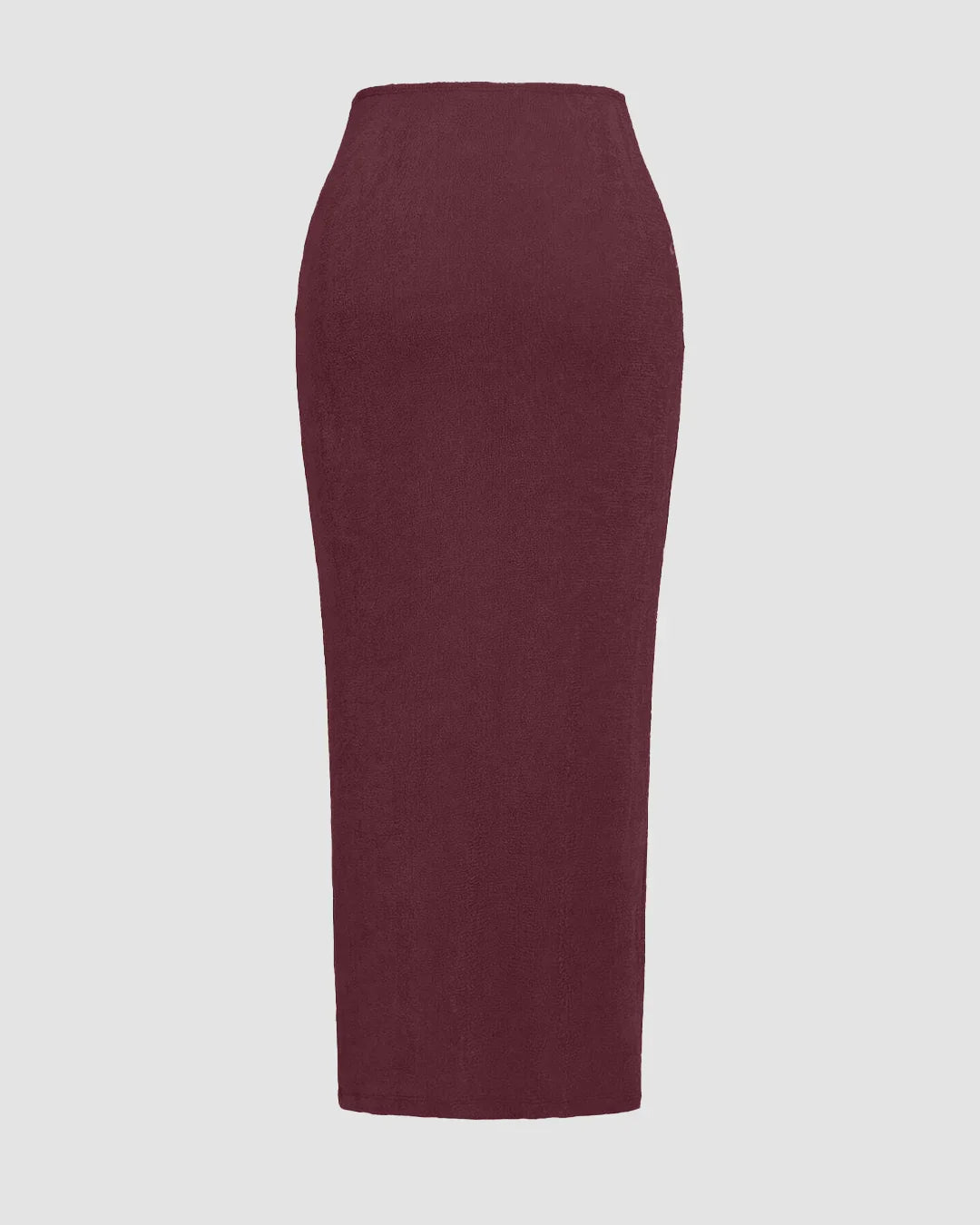 High-Waist Draped Side-Slit Midi Skirt in Maroon