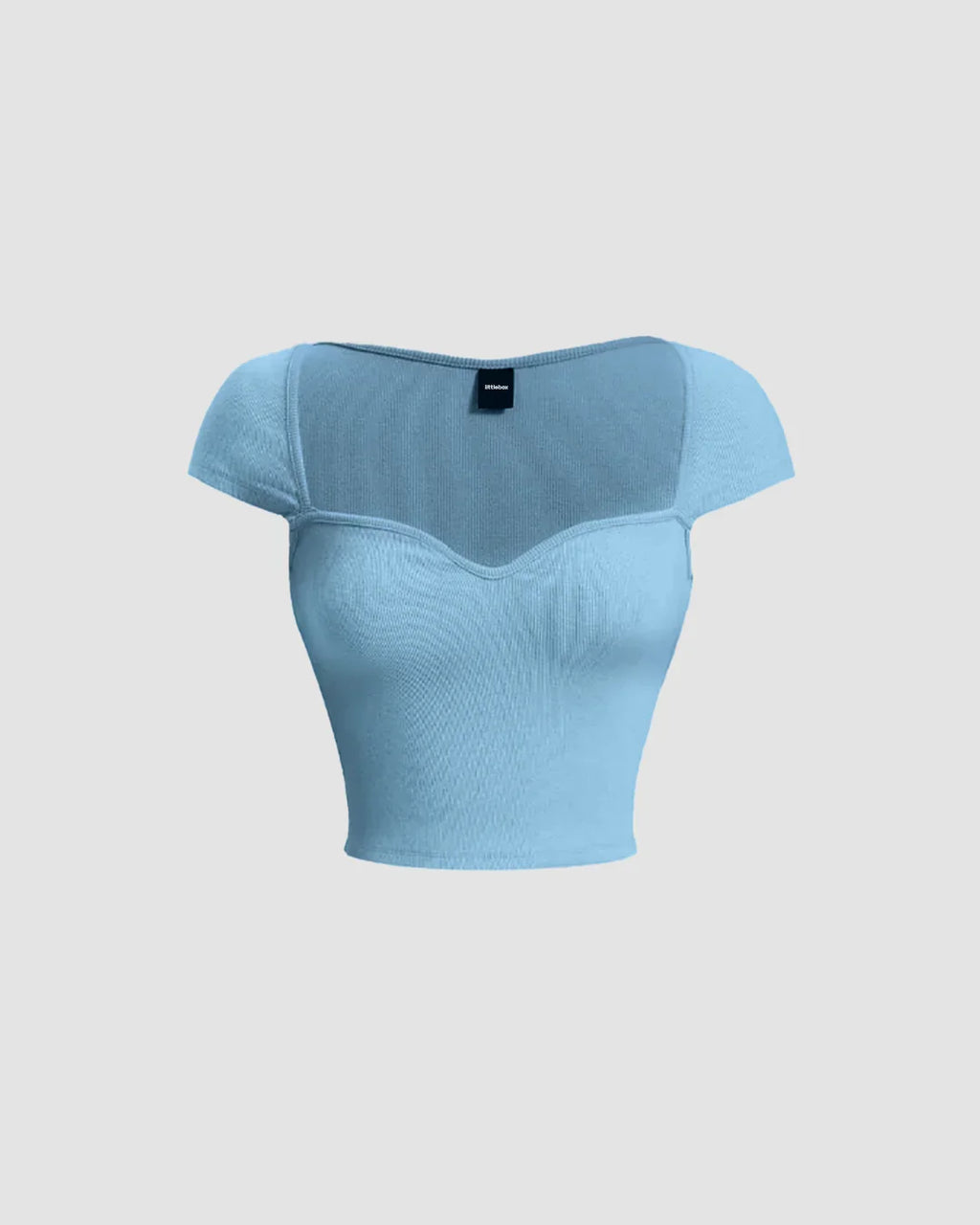 Sweetheart Neck Sheer Cap Sleeve Top in Powder Blue