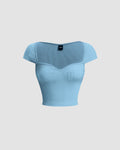 Sweetheart Neck Sheer Cap Sleeve Top in Powder Blue