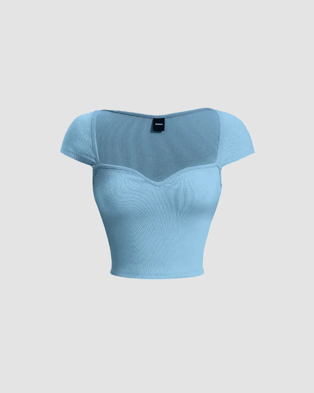 Sweetheart Neck Sheer Cap Sleeve Top in Powder Blue