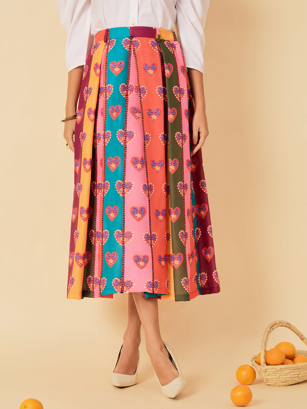 Box Pleated Linen Midi Skirt