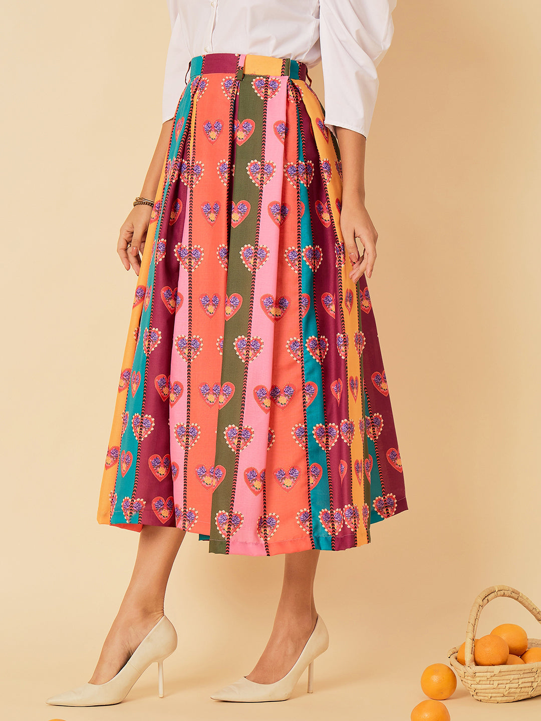 Box Pleated Linen Midi Skirt