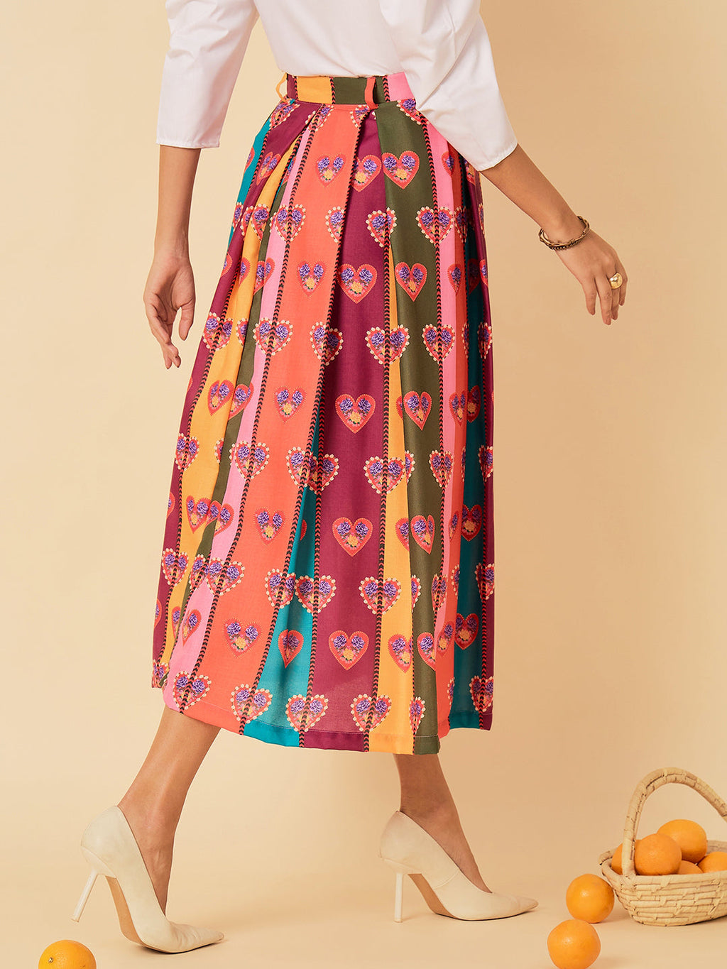 Box Pleated Linen Midi Skirt