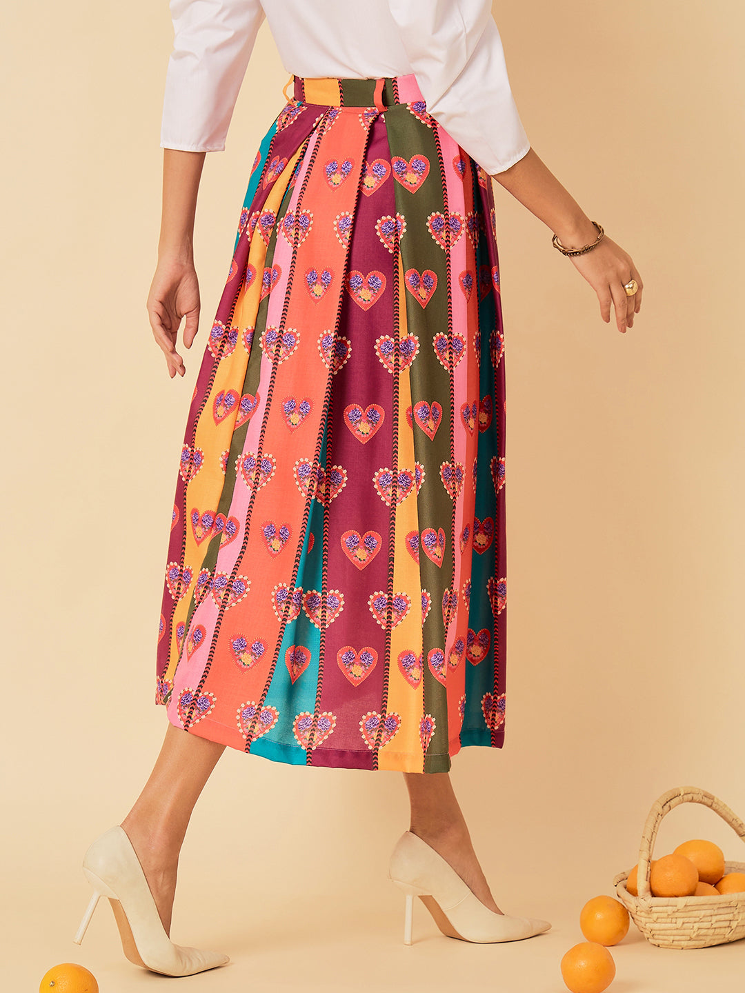 Box Pleated Linen Midi Skirt