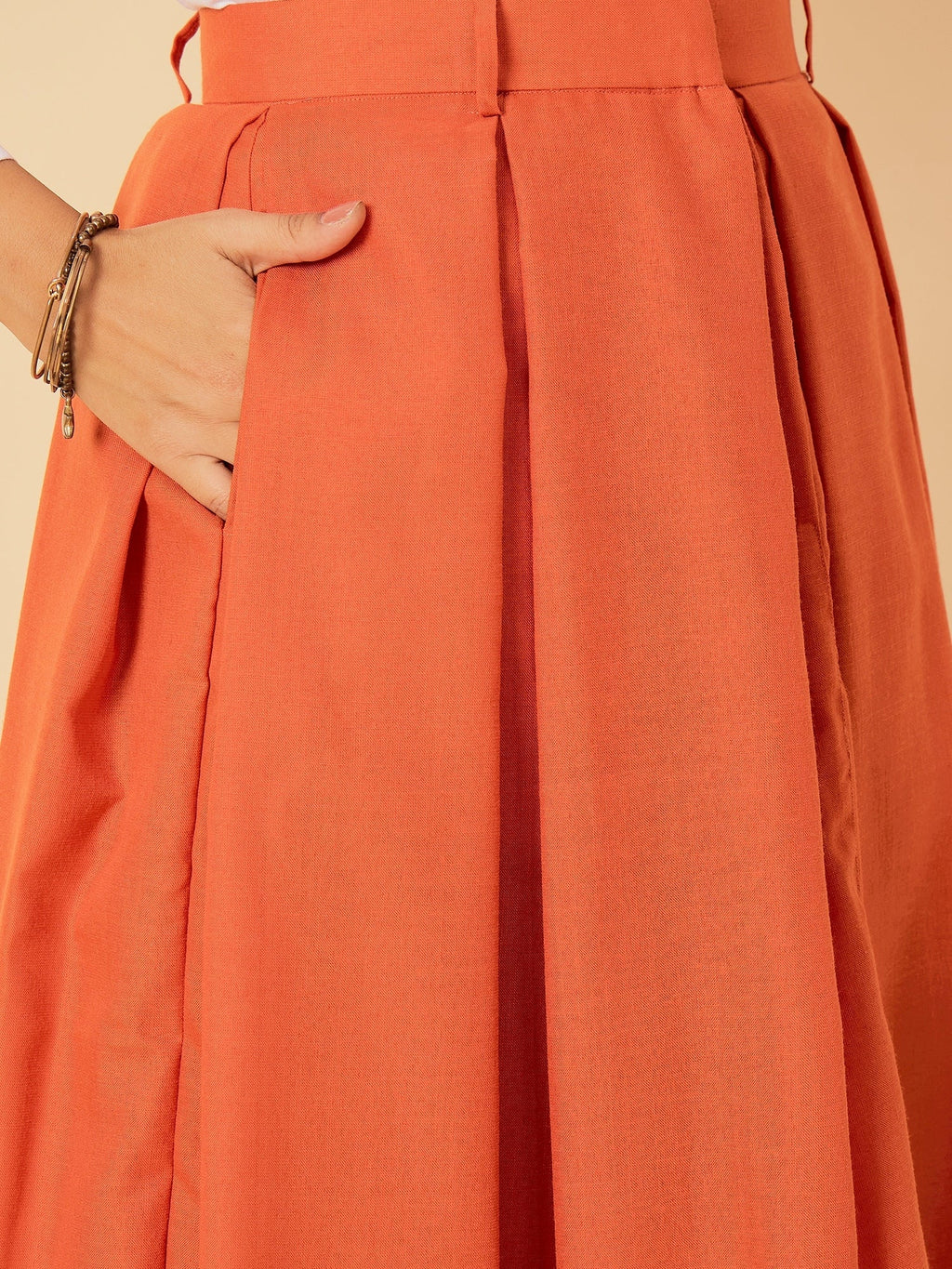 Box Pleated Linen Midi Skirt