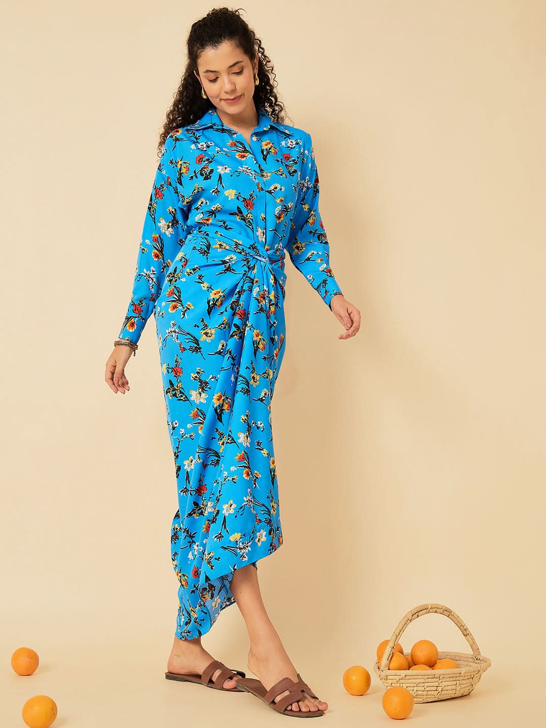 Printed Shirt with Front Twist Skirt Co-ord Set