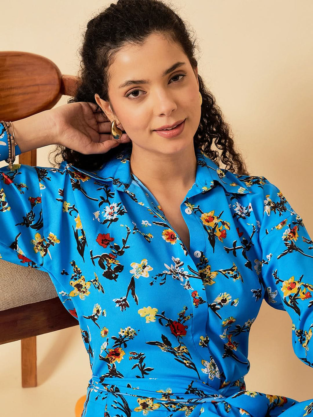 Printed Shirt with Front Twist Skirt Co-ord Set