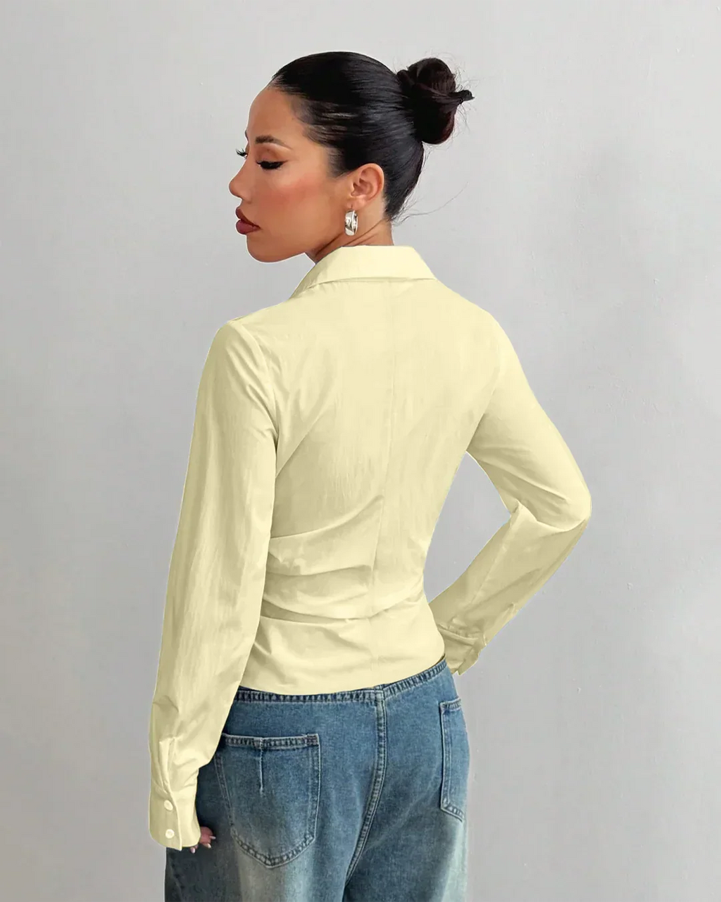 Asymmetric Hem Fitted Vanilla Shirt Top