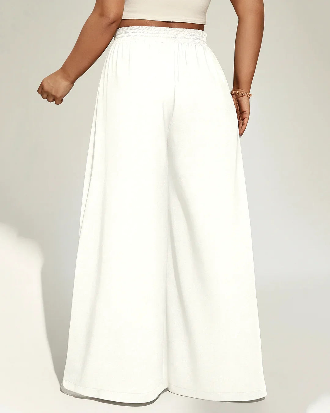 White High-Rise Drawstring Flare Leg Pants Curve & Plus