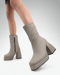 Mid Calf Slip-on Platform Ankle Cream Boots