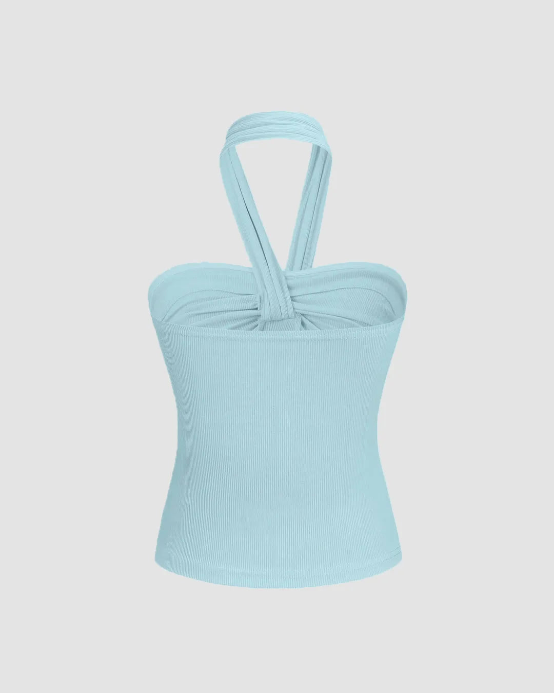 Ruched Halter Crop Top in Powder Blue