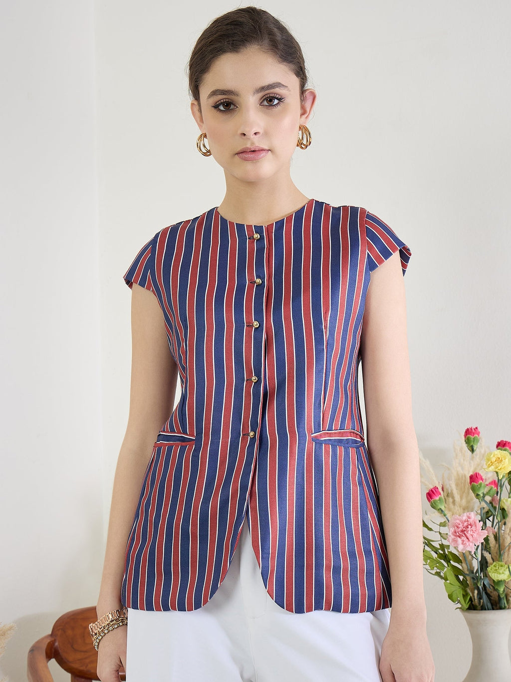 Pure Linen Striped Tailored Vest