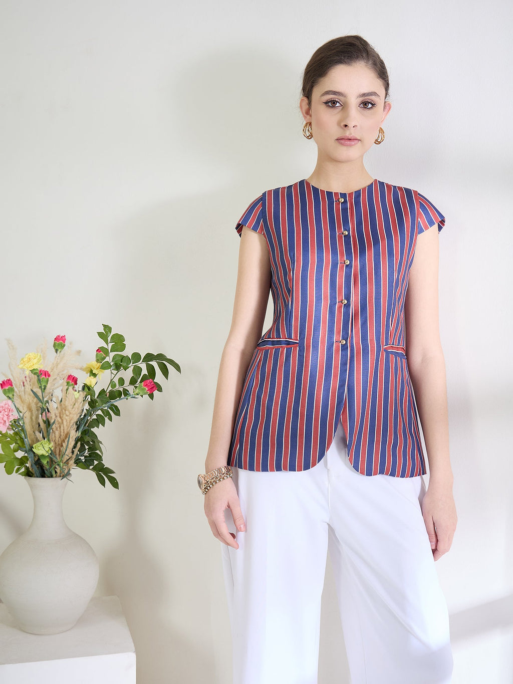Pure Linen Striped Tailored Vest