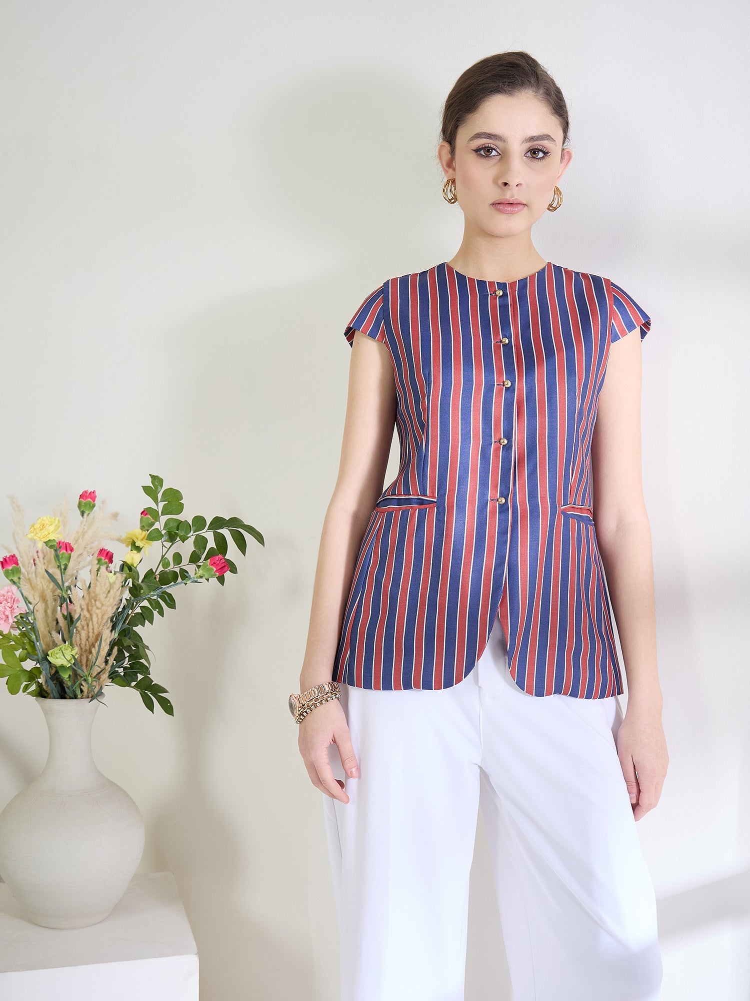 Pure Linen Striped Tailored Vest