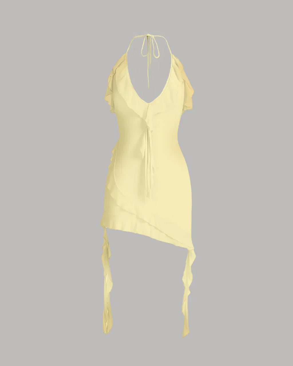 Halter Neck Ruffle French Vanilla Mini Dress