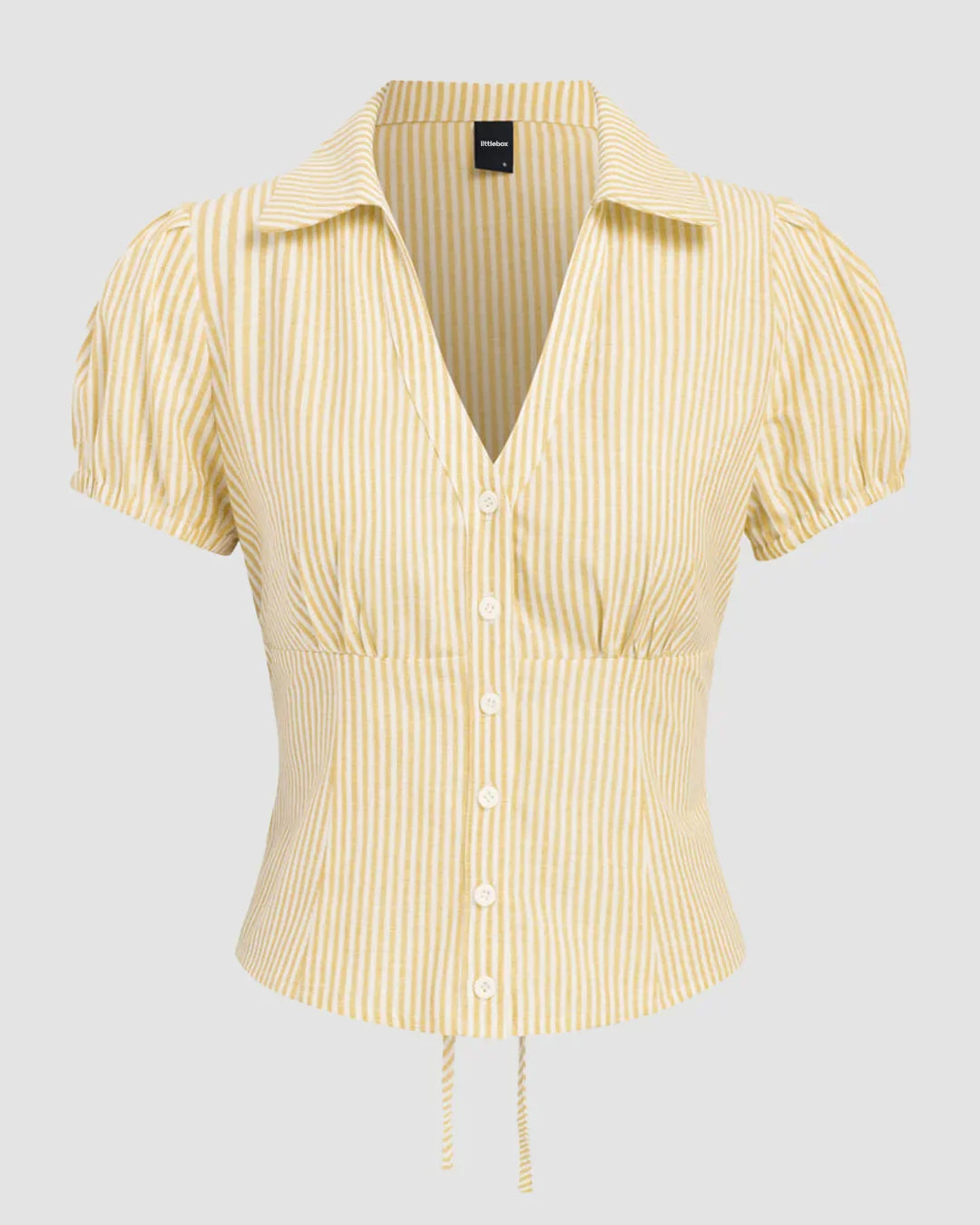 Ruched Button Down Puff Sleeve Top in Yellow Curve & Plus