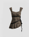 Leopard Print Square Neck Sleeveless Top with Asymmetrical Hem