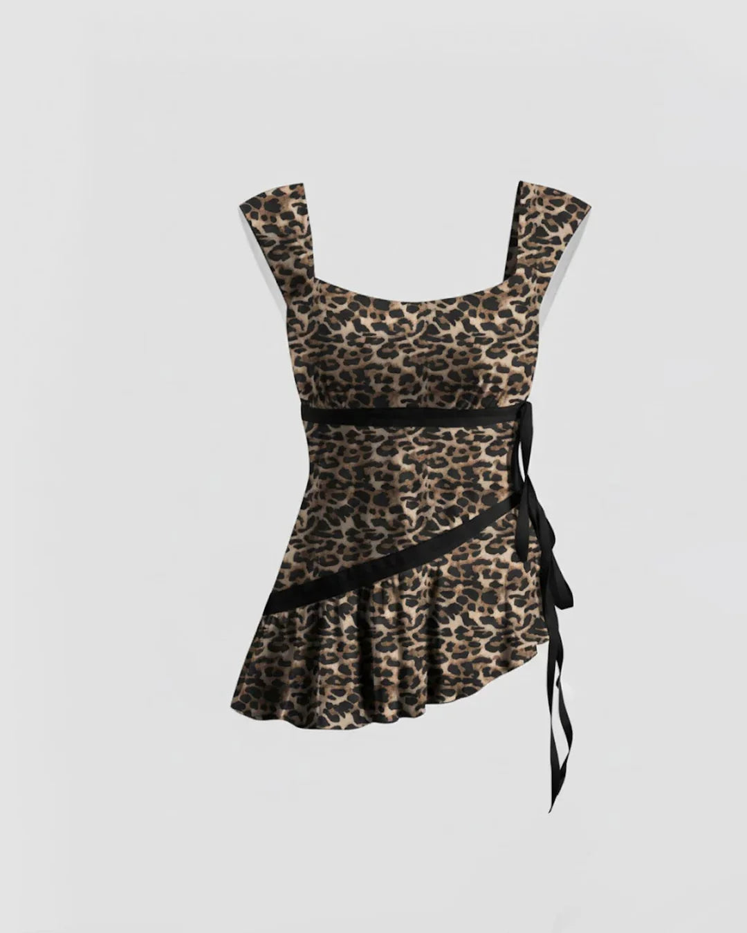 Leopard Print Square Neck Sleeveless Top with Asymmetrical Hem