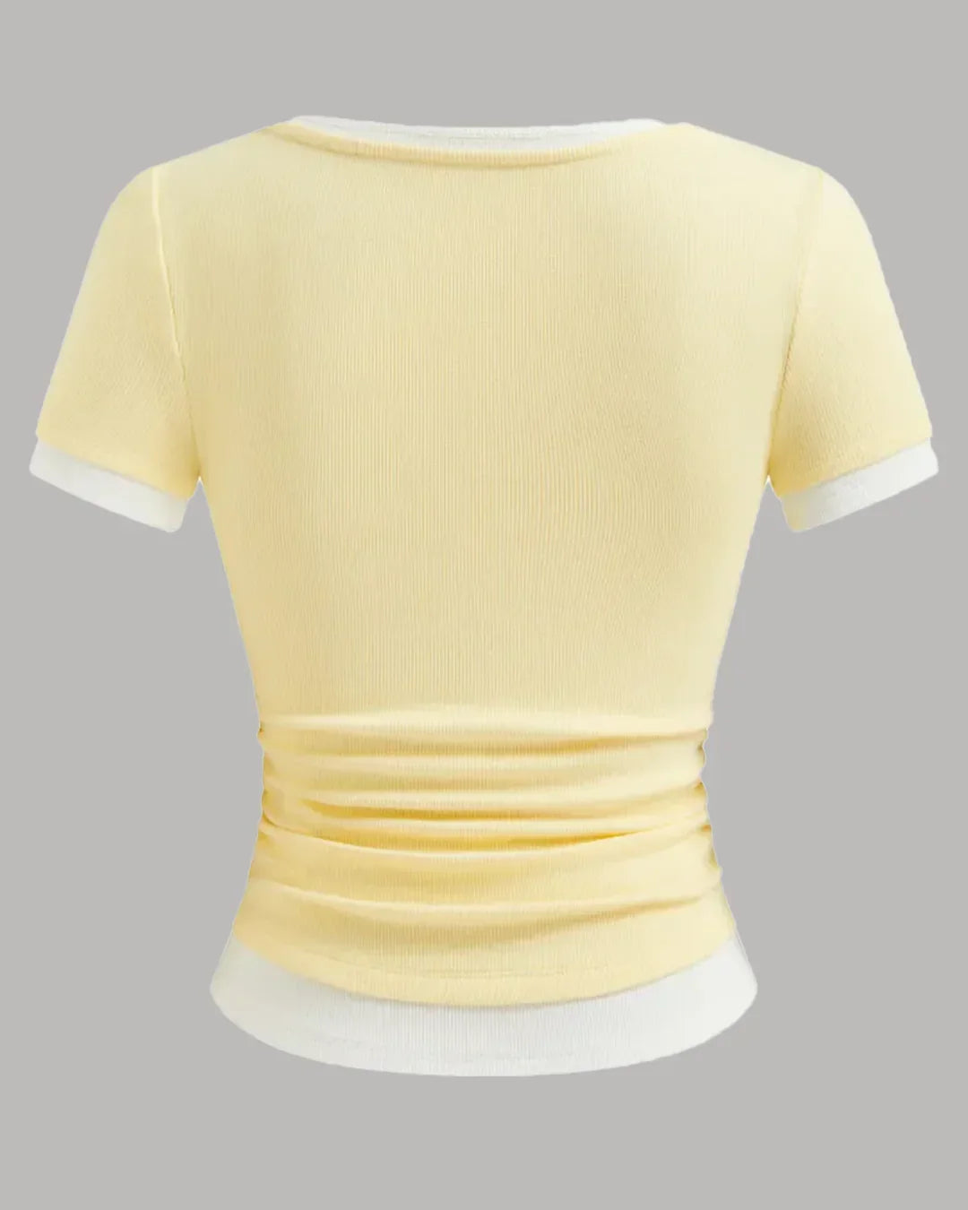 Casual Slim Fit Vanilla and White Tee with Contrast Hem