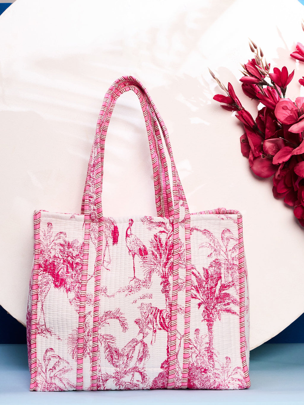 Quilted Cotton Tote Bag - Pinkkup