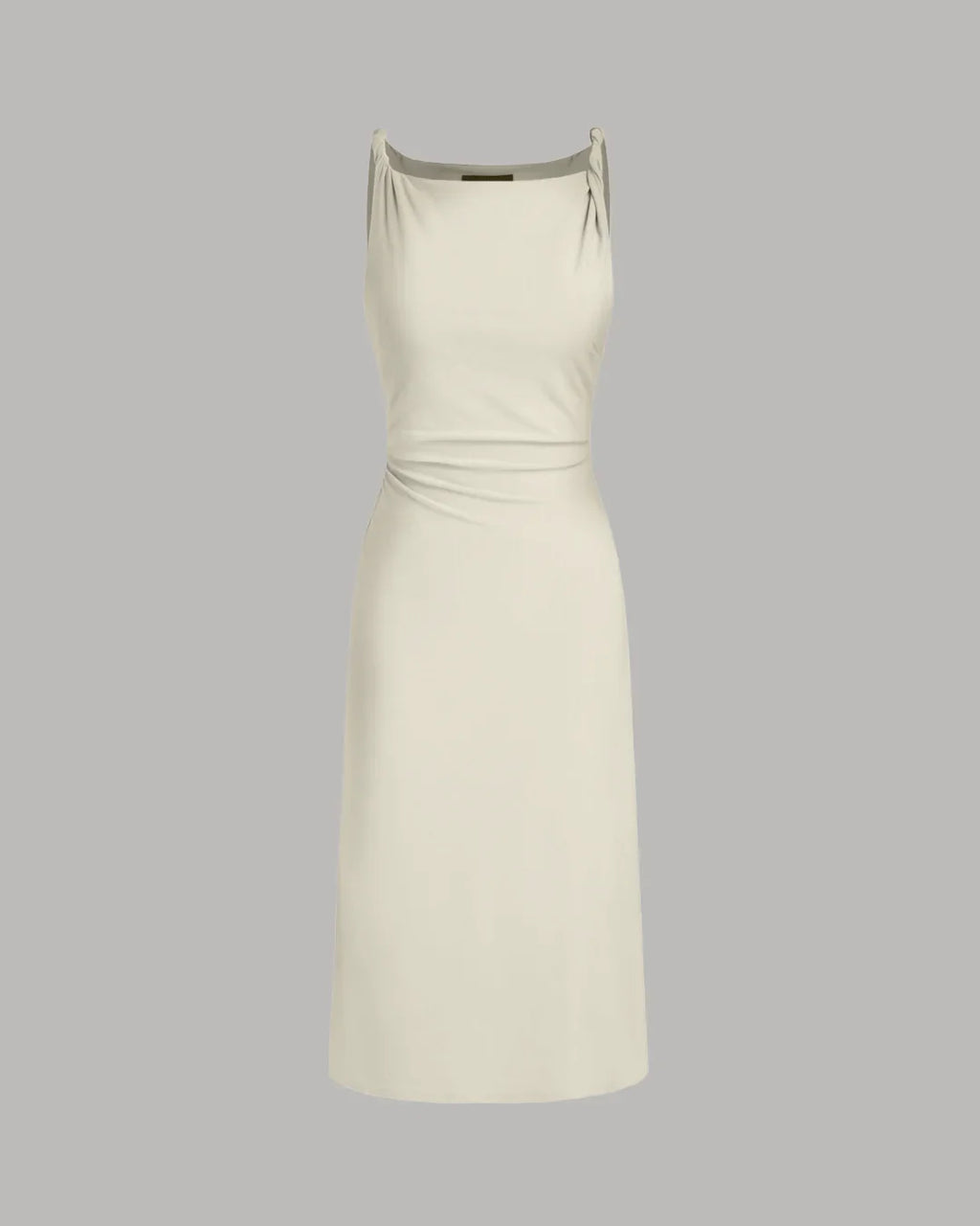 Minimal Cowl Neck Bodycon Dress in Beige