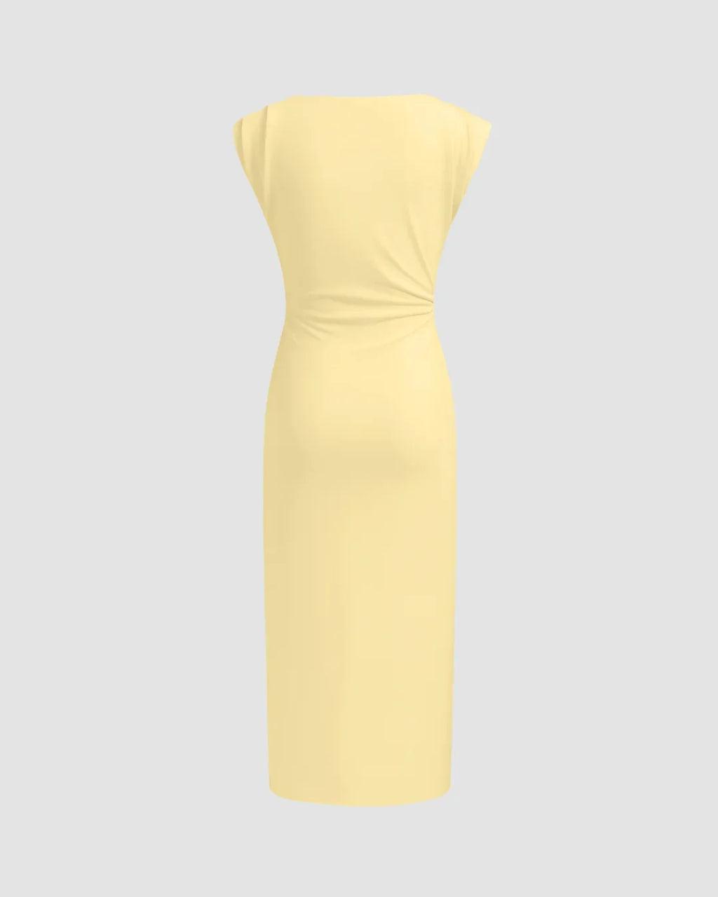 Ruched Waist Cap Sleeve Bodycon Midi Dress in Vanilla