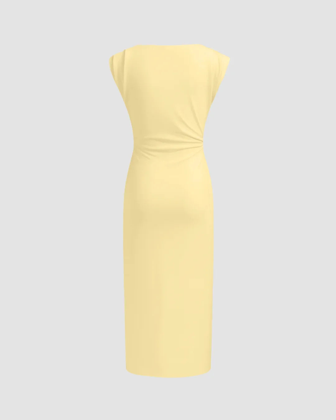 Ruched Waist Cap Sleeve Bodycon Midi Dress in Vanilla