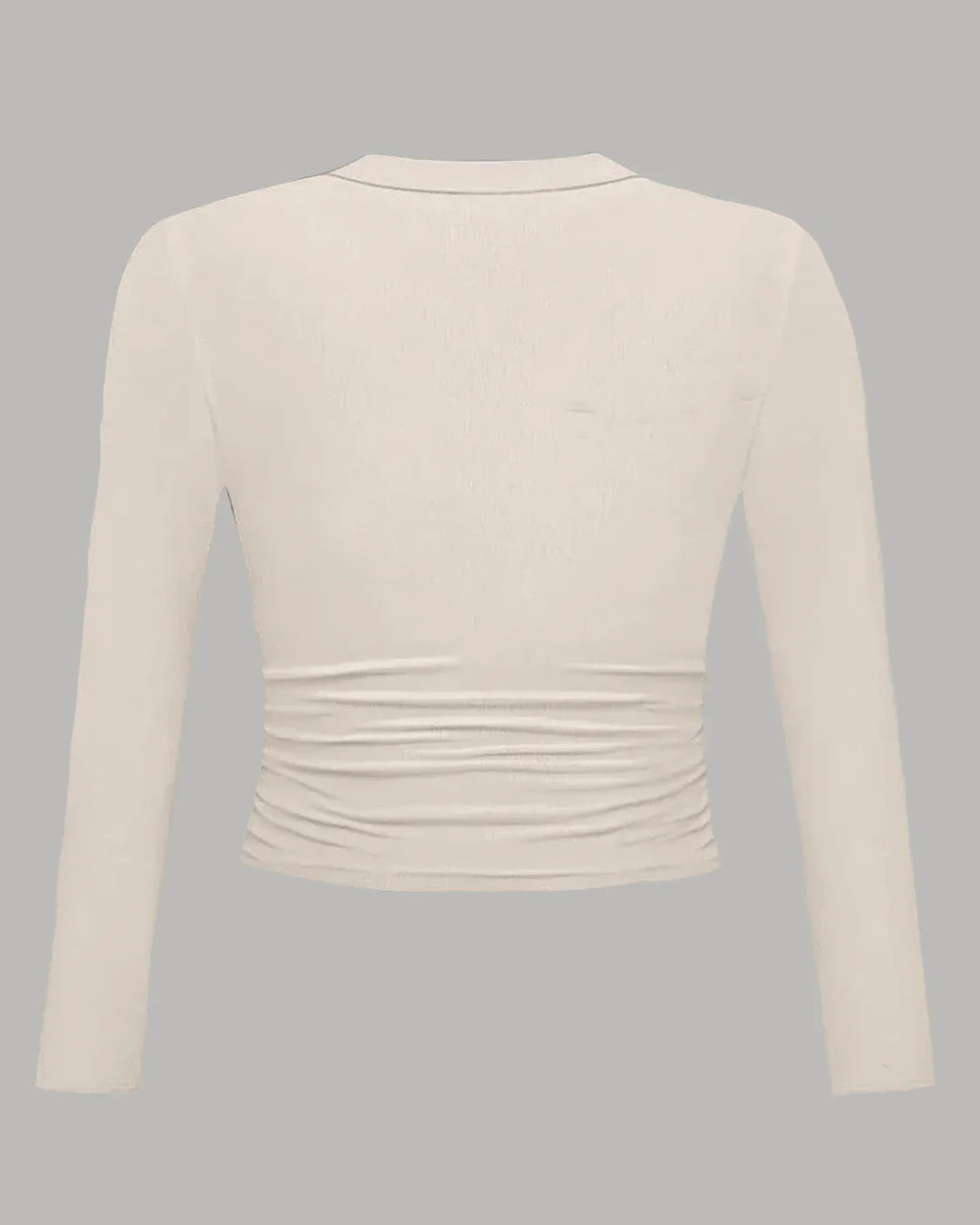 Collared V-Neck Full Sleeve Top in Apricot Curve & Plus