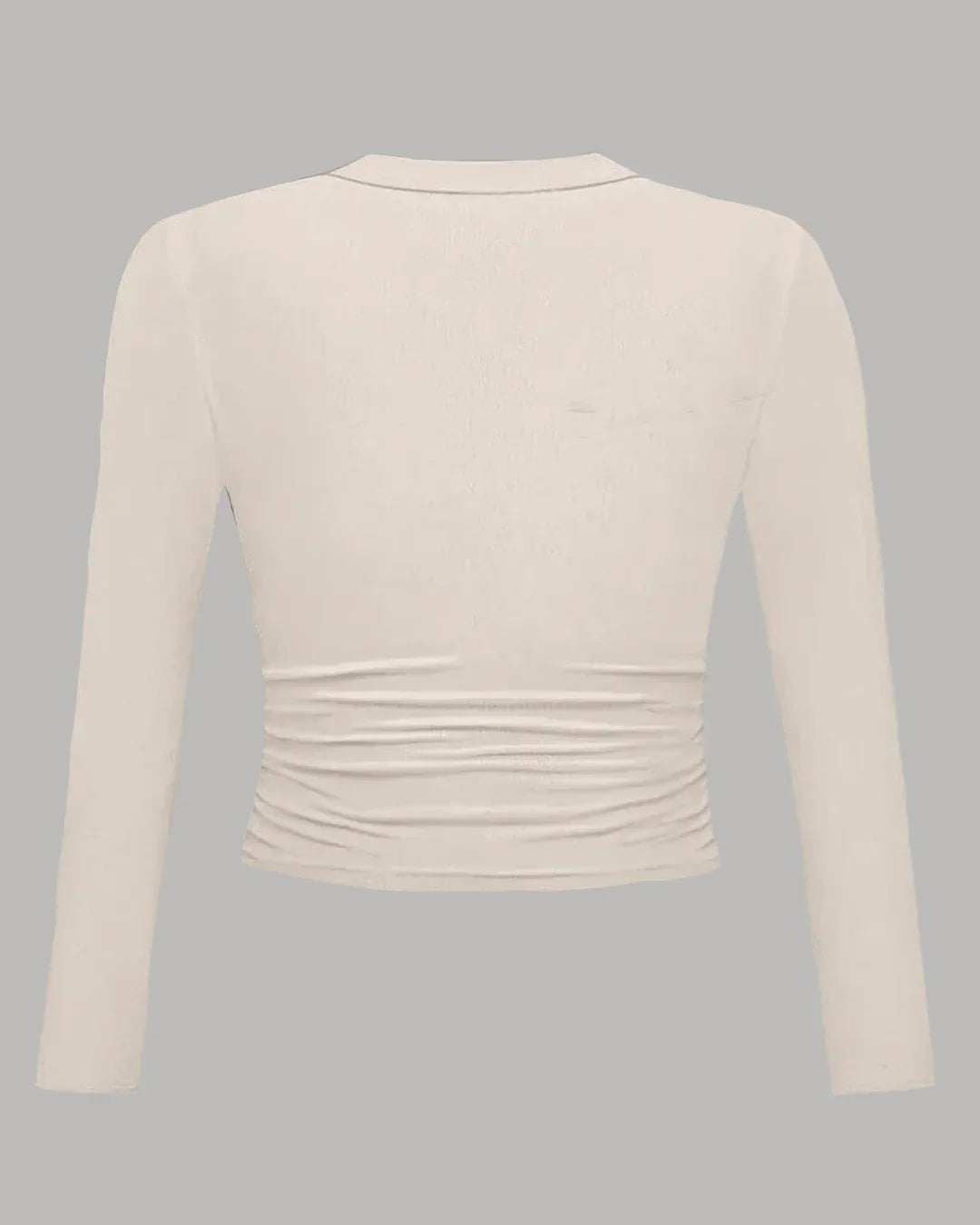 Collared V-Neck Full Sleeve Top in Apricot Curve & Plus