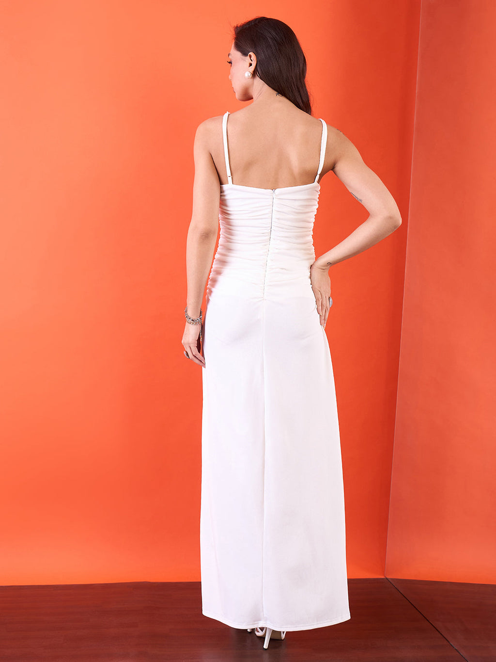Stretchable Ruched Rosette Maxi Dress