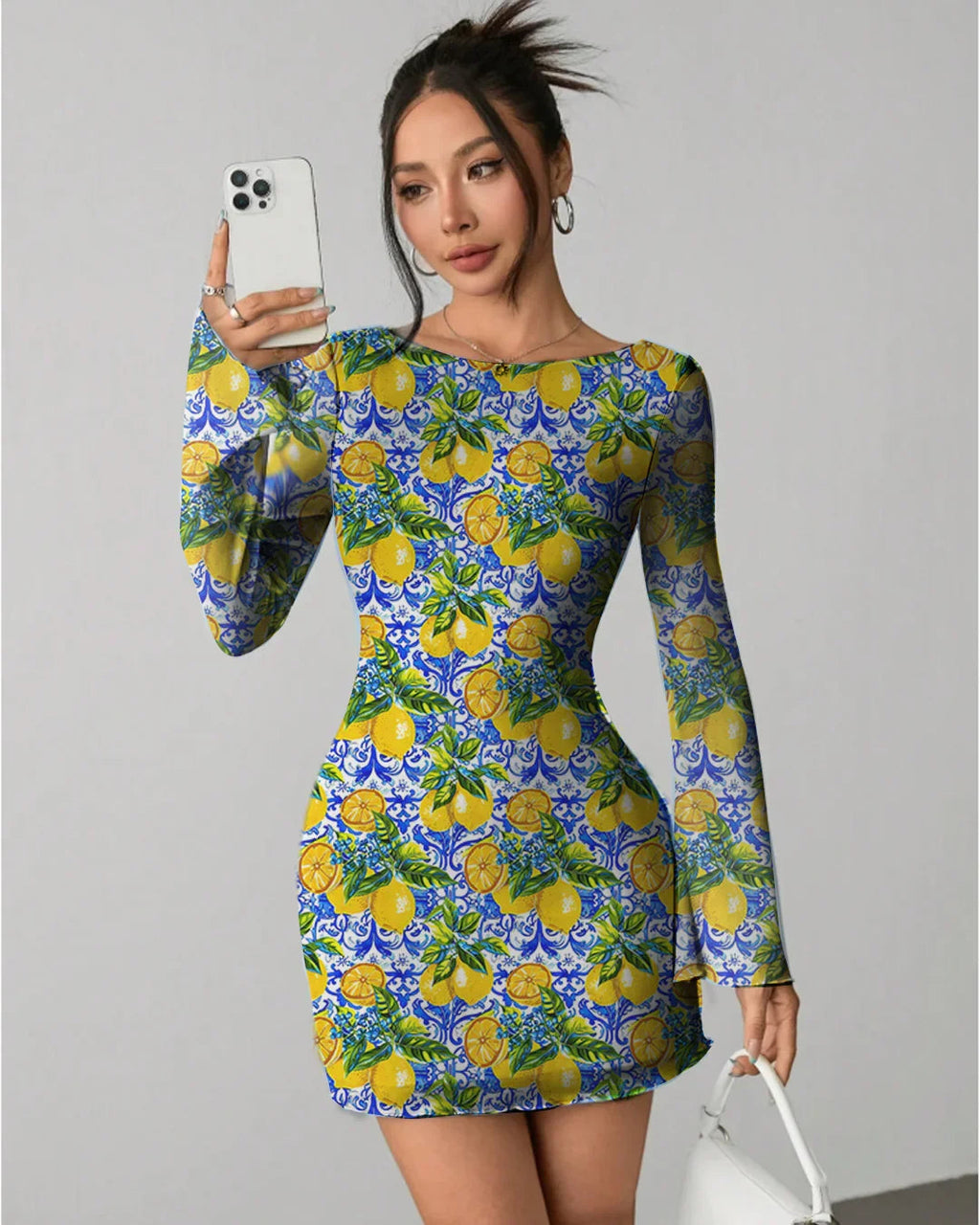 Printed Full Sleeve Bodycon Mini Dress
