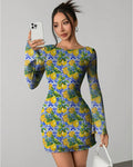 Printed Full Sleeve Bodycon Mini Dress