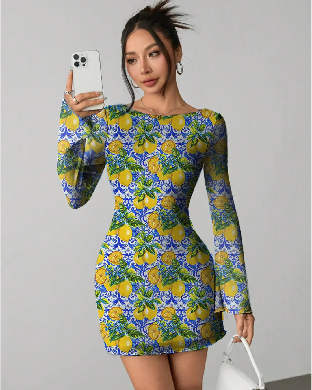 Printed Full Sleeve Bodycon Mini Dress