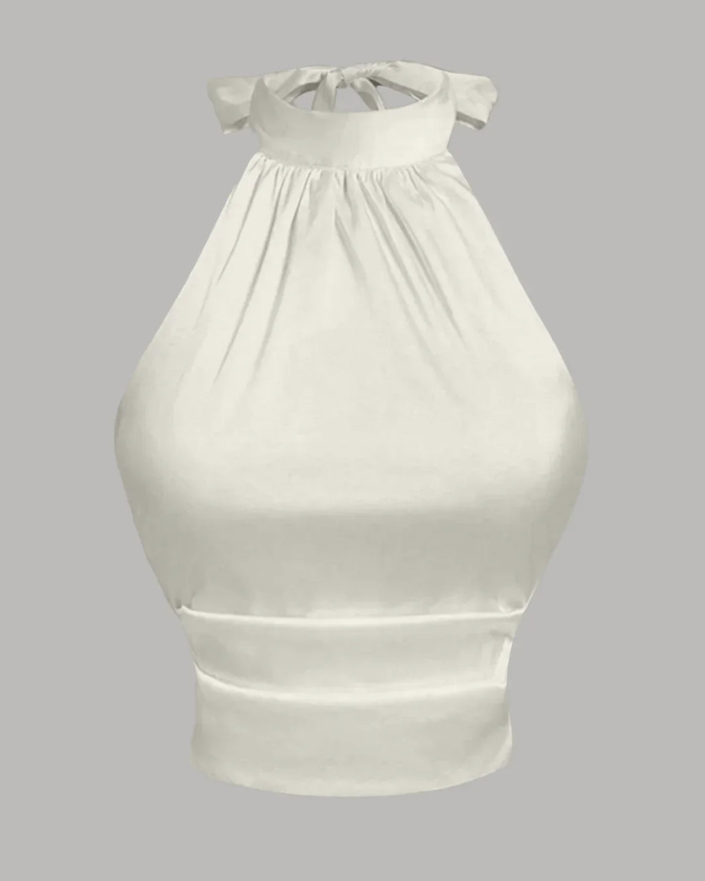 Off-White Satin Halter Neck Bow Detail Top