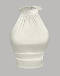 Off-White Satin Halter Neck Bow Detail Top