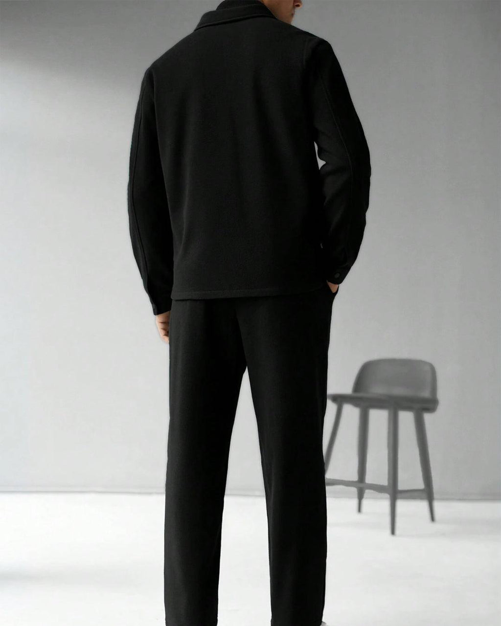 Men Solid Color Long Sleeve Single-Breasted Jacket And Pants Set